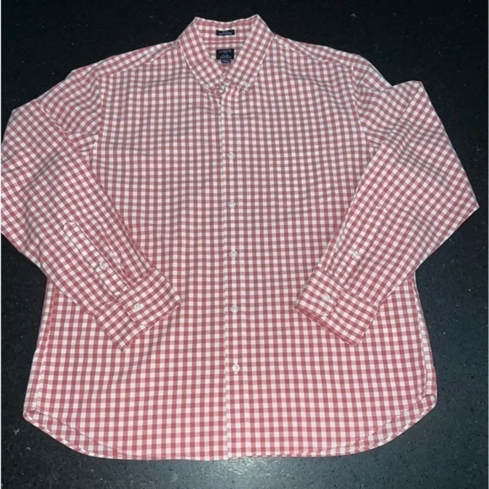 UEC J. CREW FLEX WASHED SLIM UNTUCKED RED & WHITE PLAID LONG SLEEVE SHIRT SZ XL